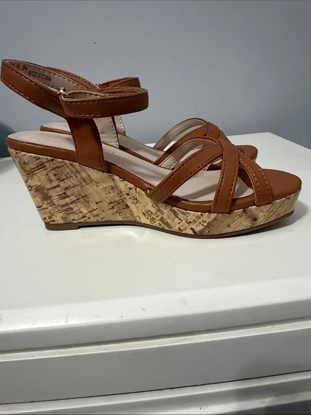 Dream Pairs Brown Strappy Cork Wedge Sandals- Size 1